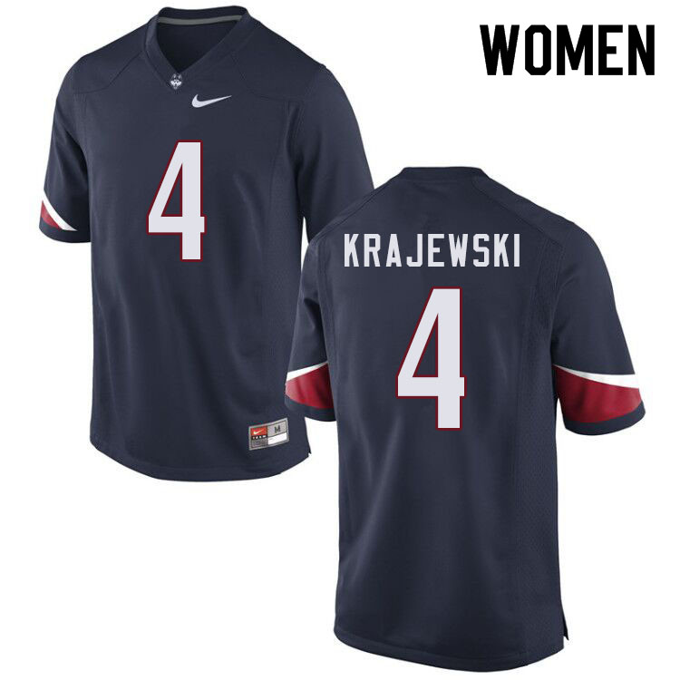 Women #4 Steven Krajewski Uconn Huskies College Football Jerseys Sale-Navy - Click Image to Close